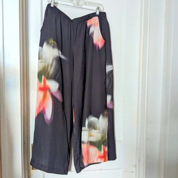 Alembika Boutique Black Floral Aquarelle Printed Wide Leg Pants Size 5 US XL - Picture 2 of 10